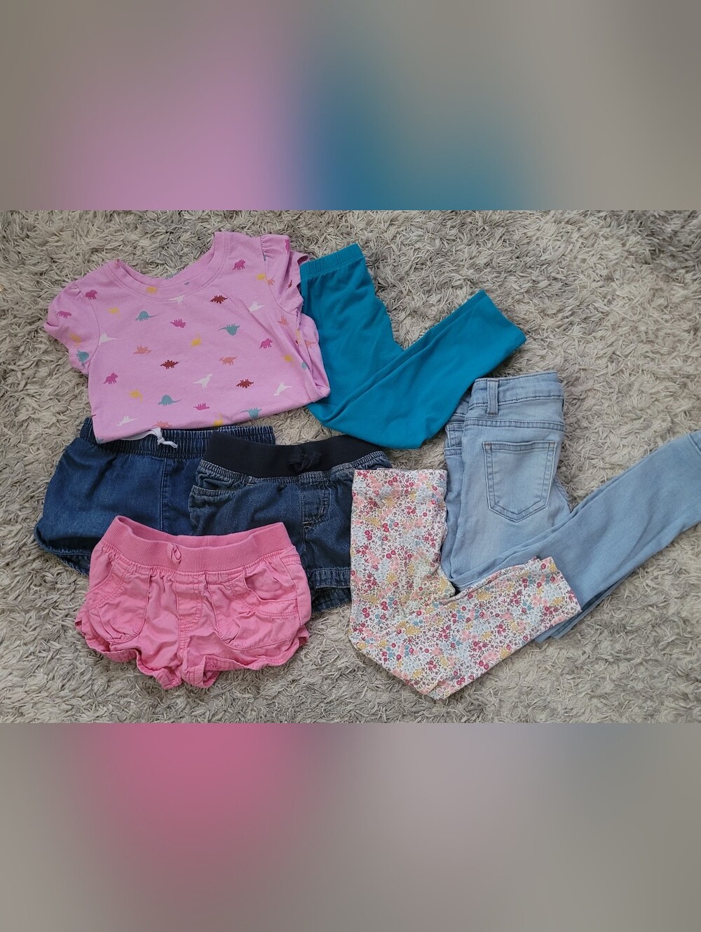 Girls Clothing Lot - Pink Top, Teal Leggings, Denim & Floral Pants